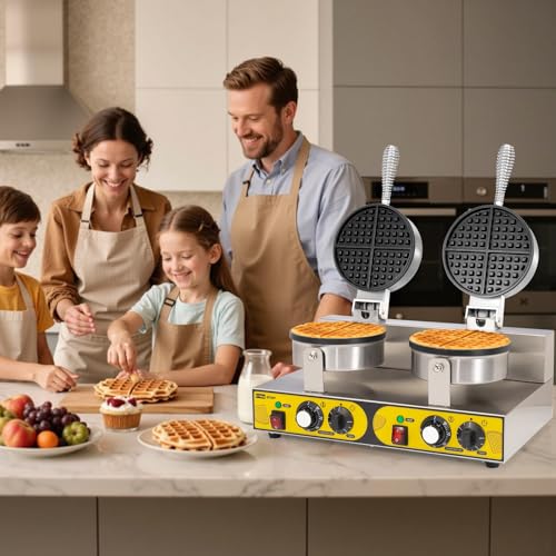 Dyna-Living Commercial Waffle Maker Double Head Waffle Iron for Restaurant