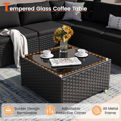 VONZOY Patio Furniture Set, 7-Piece Outdoor Wicker Sectional Sofa, Black
