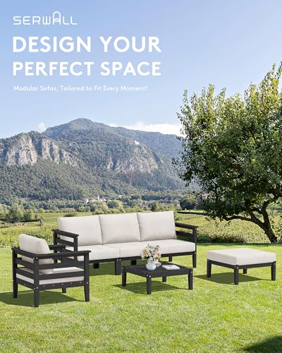 SERWALL HDPE Outdoor Furniture Set, 10 Pieces Patio Sectional Sofa Set