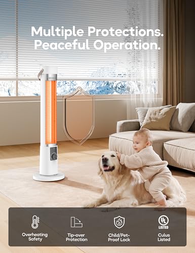 Patio Heater for Outdoor Use, Infrared Electric Outdoor Heater, 1500W Instant Heating, 60-Degree Oscillation, 9 Heat Levels, 9H Timer, Remote, for Garage, Backyard, Large Room, Indoor, 32.2", White