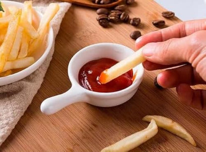 10 Packs White Soy Sauce Dishes with Handle,1oz Ramekins Porcelain Pinch Bowls,Small Dip Bowls Set,Dipping Bowls Appetizer Ketchup BBQ Sushi Condiments Serving Bowl Set-Stackable (Pot Shape)