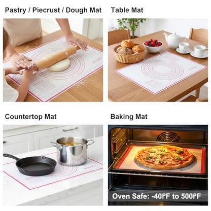 Hadnves Silicone Baking Mat 23.6" × 15.7" Extra Large Pastry Dough Mat with Measurements For Rolling Dough Bread Pizza Pie Crust Fondant Making Oven Liner Kitchen Counter Non-Slip Non Stick Reusable