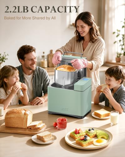 KBS 2.2LB Bread Maker, 710W Convection Bread Machine with Dual Heaters, Healthy Nonstick Ceramic Pan, Auto Nut Dispenser, 17-in-1 Bread Maker Machine for Gluten-Free, Touchscreen, 15H Delay Timer