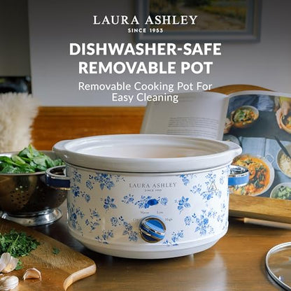 Laura Ashley Slow Cooker 3.7 Quart - Large Slow Cooker 3.7 QT for 4 to 5 People - Energy Efficient Slow Cookers with 3 Heat Settings - Dishwasher Safe Removeable Ceramic Crock & Tempered Glass Lid
