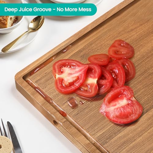 Acacia Wood Cutting Boards Set with Juice Groove & Handles for Kitchen 3-Piece Charcuterie Chopping Board for Meat Cheese Fruits Vegetables
