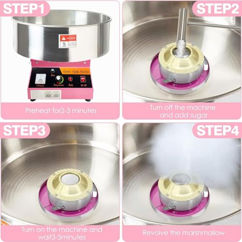 Commercial Cotton Candy Machine - Heavy Duty Candy Floss Maker with 1080W Power, 2.2L Bowl, and 3 Speed Settings, Perfect for Parties, Events, and Business Use (Pink)
