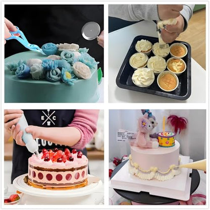 ANSLYQA Cake Decorating Kit, 193 Pcs with Cake Turntable, Leveler, 24 Numbered Icing Tips, 2 Spatulas, 2 Couplers, 3 Scrapers, 50 Pastry Bags, 50 Paper Cupcake Liners & More Baking Tools, (Blue)