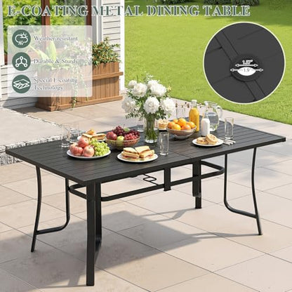 DSNAPE 7 Pieces Patio Table and Chairs Set, 63" Metal Dining Table with Umbrella Hole, 6 High Back Textilene Swivel Chairs, Dining Table Set for 6, Outdoor Furniture for Porch Deck Yard Balcony, Grey