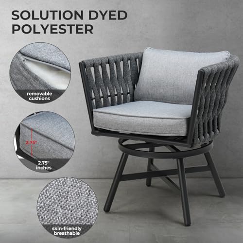 Grand patio 9-Piece Outdoor Dining Set for 8, Patio Dining Furniture Set for 8 Swivel Rope Wicker Chairs & 1 Expandable Rectangular Dining Table, Dark Grey