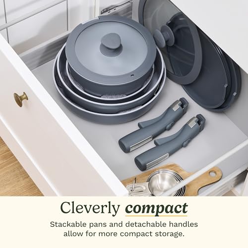 Cuisinart 13-Pc, ClickSmart Nonstick Detachable Handle Ceramic Cookware, Pots and Pans Set, Stackable Space-Saving Design, Compatible with All Stovetops, Induction & Oven Safe, PURELYCERAMIC