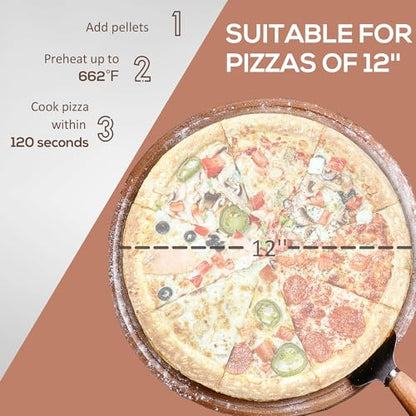 Outsunny Wood Fired Pizza Oven with 12" Rotating Stone, Peel and Waterproof Cover, Portable Pizza Maker with Foldable Legs, Stainless Steel Pizza Grill for Outside, Backyard and Outdoor Kitchen