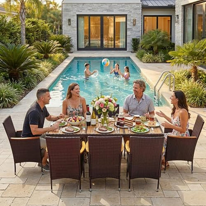 Greesum 9 Pieces Patio Dining Set Acacia Wood Dining Set for 8 (Brown)