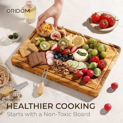 oridom Teak Wood Cutting Board for Kitchen Large End Grain Heavy Duty Checkered Wooden Cutting Board Non Toxic Herringbone Charcuterie Butcher Block Non Slip Hardwood Chopping with Juice Groove Handle