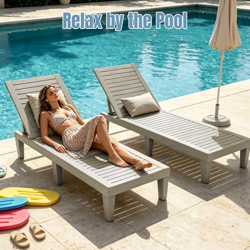 EFU Lounge Chair Outdoor,Set of 2 High-Impact PP Tanning Chairs