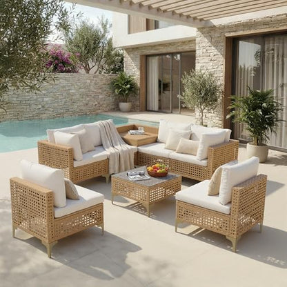FHFO 8 Piece Patio Furniture Set, Outdoor Wicker Sectional Sofa Set