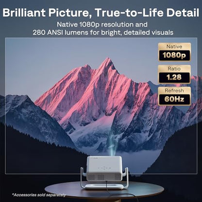 Aurzen Roku TV Smart Projector with Wifi and Bluetooth, Roku Streaming Experience Built-in, 1080P FHD, DoIby Audio, Auto Focus & Keystone, Zoom, Movie Portable Outdoor Mini Projector, White
