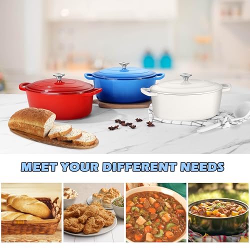 TeamFar Oval Dutch Oven, 5qt Enameled Cast Iron Dutch Oven Pot with Lid, For Bread Baking/Stewing/Braising/Frying, Suitable for Various Stoves, Dual Handles & Easy Cleanup, Blue