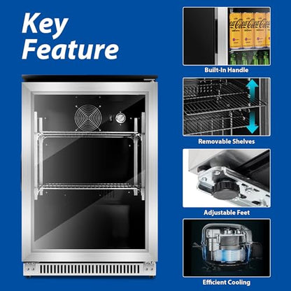 Advanics 20IN Beverage Refrigerator with Glass Door-120 Can Built in Under Counter Fridge & Freestanding,Ideal for Soda,Beer Drink Cooler
