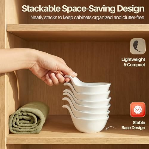 Flexzion Ceramic Dipping Bowls, Small Bowls for Dipping with Handle, Condiment Cups Soy Sauce Dish, Porcelain Ramekins, Sauce Holders, Containers for Small Side Dishes Dips - 3 oz, Set of 6, White
