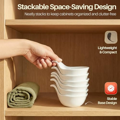 Flexzion Ceramic Dipping Bowls, Small Bowls for Dipping with Handle, Condiment Cups Soy Sauce Dish, Porcelain Ramekins, Sauce Holders, Containers for Small Side Dishes Dips - 3 oz, Set of 6, White