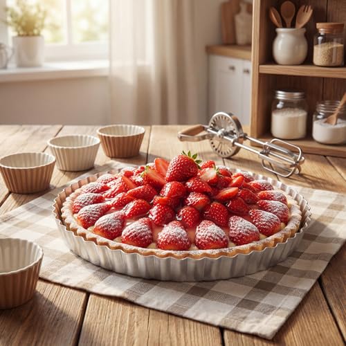 Hushee 2 Pack 9 Inch Tart Pan with Removable Bottom Non-Stick Carbon Steel Quiche Pan for Oven Baking Molds for Pies Quiches Fruit Tart Cake with Fluted Edges, Silver (1 Inch Deep)