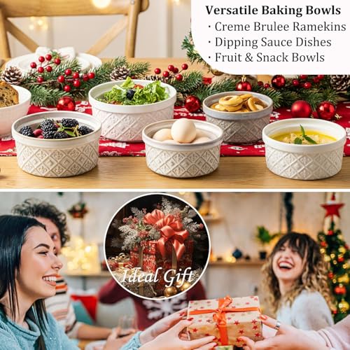 MISSYSSIM 12 oz Ramekins Oven Safe, 4.5 Inch Creme Brulee Ramekins with Lids, Small White Ceramic Souffle Dishes, Mini Baking Bowls with Cover Set of 4, Ramekin Microwave & Dishwasher Safe