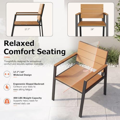 LazySunsets Outdoor Dining Set with Umbrella Hole (Gray/Teak, 7 Piece)