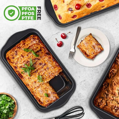 NutriChef Loaf Pans Set of 4 | Non-Stick Premium Bread Pans Quick & Even Heat Distribution | Oven Safe To 450 F | No PFOA, PFOS & PTFEs | Food Grade Carbon Steel | 11.61 x 5.98 x 2.56 Inches (Black)