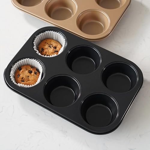 AGIgear Premium Non-Stick Muffin Baking Pan,2Packs Cupcake Pan,Stainless steel 6-Cup Muffin Tin (Black)