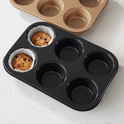 AGIgear Premium Non-Stick Muffin Baking Pan,2Packs Cupcake Pan,Stainless steel 6-Cup Muffin Tin (Black)