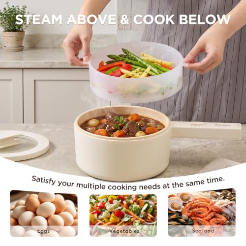 NYMBLEX 2L Hot Pot Electric, Non-Stick Electric Pan, mini white pot