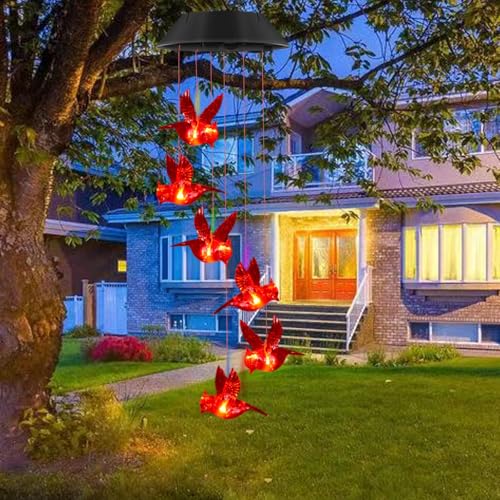 Cardinal Solar Wind Chimes for Outside, Cardinal Solar Hanging Lights Outdoor Wind Chime for Garden Patio Decor, Unique Gifts for Mother Mom Grandma Women Birthday