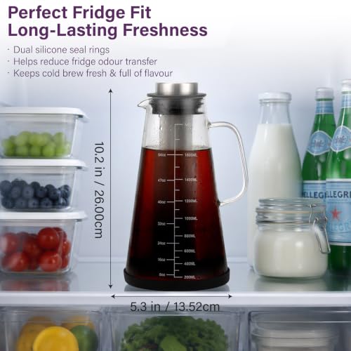 bonVIVO Cold Brew Coffee Maker 1.9L Glass Pitcher with Steel Filter (64OZ)