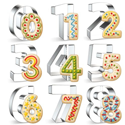 FUSOTO 9PCS Number Cookie Cutters Set, Birthday Numbers 0-8(6 Reverses to 9), Stainless Steel Cookie Cutters for Baking, Number Shaped Baking Tool for Homemaking Biscuits, Cookie, Dough