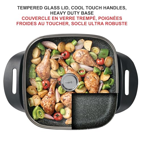 Starfrit The Rock Electric Skillet - 12" x 12" - Rock.Tec Non-Stick Cooking Surface - Tempered Glass Lid - 1200W