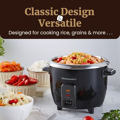 Elite Gourmet ERC006SS 6-Cup Electric Rice Cooker with Stainless Steel Inner Pot, Makes Soups, Stews, Porridges, Grains and Cereals, 6 cup (3 cups uncooked), Black