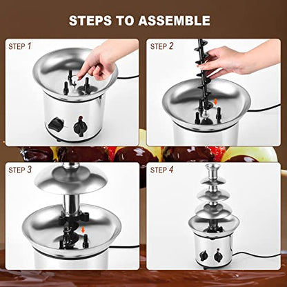 Chocolate Fountain, 4 Tiers Electric Melting Machine Chocolate Fondue Fountain Set with 6pcs Stainless Steel Forks, 4-Pound Capacity for Nacho Cheese, BBQ Sauce, Ranch