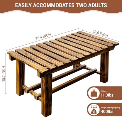 HAOIOKSC 35.5" Outdoor Garden Bench, Weatherproof 2-Person Backless Wooden Bench with Mortise-Tenon Structure – for Garden, Lawn, Porch, Backyard （Brown