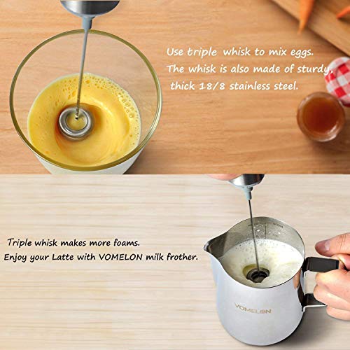 Milk Frother Handheld, Battery Operated Travel Coffee Frother Milk Foamer Drink Mixer with 2 Stainless Steel Whisks for Hot Chocolate, Batteries Included, Silver