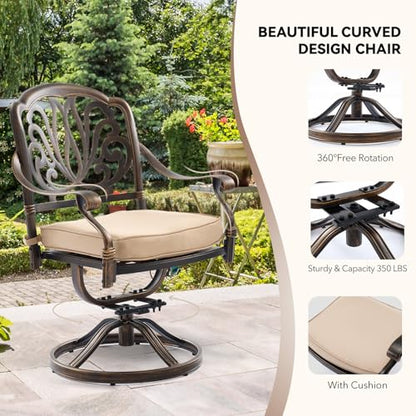 Ailismail 𝟗 𝐏𝐢𝐞𝐜𝐞 Outdoor Dining Set Cast Aluminum Furniture Set, Retro Patio Dining Set for 8 Includes 86.6’’ Table & 6 Swivel Chairs with Cushion and Umbrella Hole for Patio Deck Poolside