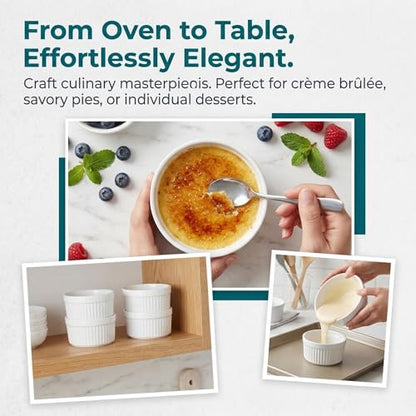 18 Pcs 4 oz Porcelain Ramekins, Oven-Safe Creme Brulee Dishes, Classic White Ramekin Set for Baking, Soufflé, Appetizers, Custard, Pudding, and Dipping Bowls