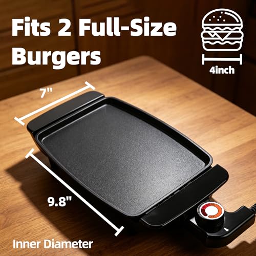 I-Keukenn Small Electric Griddle, 10 Inch Mini Ceramic Non-Stick Electric Skillet with Adjustable Thermostat, 1200W Single Serve Grill for Breakfast, Cooking for Pancakes, Eggs, Sausage