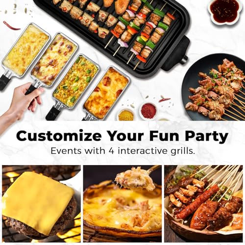 Pukomc Electric Indoor Grill,2 in 1 Indoor Grills for Kitchen with Grill Net & Non-Stick Cooking Removable Plate, Temperature Control, Dishwasher Safe, 1800W Large Smokeless Griddle Black