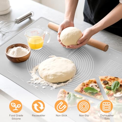 Kifmurase Non-slip Silicone Pastry Mat, 32" x 24" Baking Mat, Extra Large Dough Rolling Mats with Measurements and Edge Heightening, Non-stick Food Grade Mats for Pastry, Bread, Cookies, Pizza