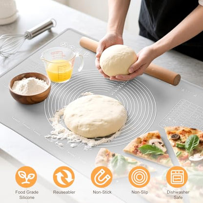 Kifmurase Non-slip Silicone Pastry Mat, 32" x 24" Baking Mat, Extra Large Dough Rolling Mats with Measurements and Edge Heightening, Non-stick Food Grade Mats for Pastry, Bread, Cookies, Pizza