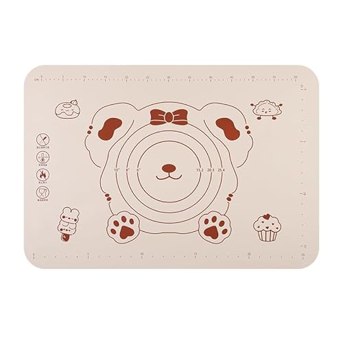 Silicone Dough Mat and Scraper, 25.6 Inch x 17.7 Inch Beige Pastry Mat with Size Scale, Anti Stick and Anti Slip Mat for Kneading Baking in Ketchen, Picnic and Party (L)