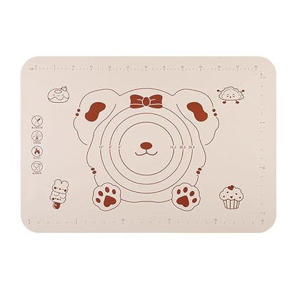 Silicone Dough Mat and Scraper, 25.6 Inch x 17.7 Inch Beige Pastry Mat with Size Scale, Anti Stick and Anti Slip Mat for Kneading Baking in Ketchen, Picnic and Party (L)