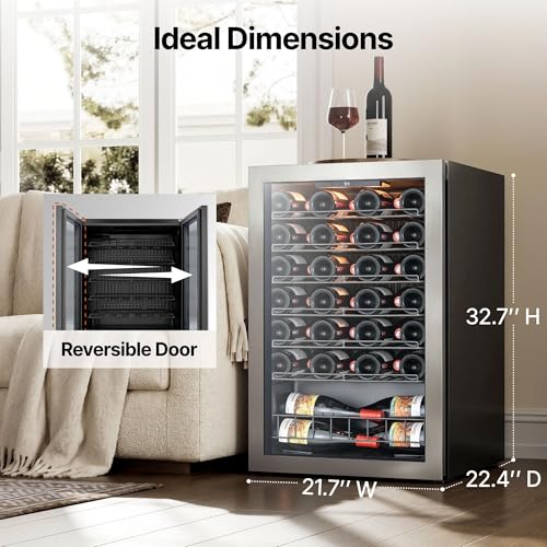 Ca'Lefort 46 Bot Wine Fridge 3-Color LED & Double door for Home/Bar/Office