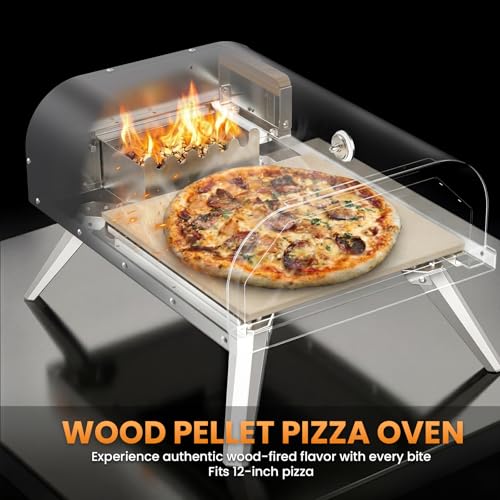 WOOCIT Pizza Oven Outdoor 12" Multi-Fuel – Wood Fire & Propane Pizza Oven (Burner Sold Separately), Outdoor Pizza Oven Reaches 720°F with Pizza Stone & Peel, Portable for Backyard, Camping, Tailgating