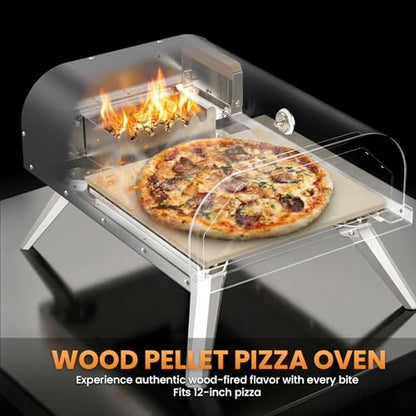 WOOCIT Pizza Oven Outdoor 12" Multi-Fuel – Wood Fire & Propane Pizza Oven (Burner Sold Separately), Outdoor Pizza Oven Reaches 720°F with Pizza Stone & Peel, Portable for Backyard, Camping, Tailgating